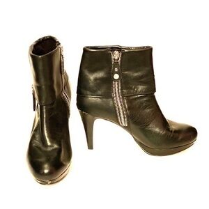 Adrienne Vittadini Black Leather Bootie Heels